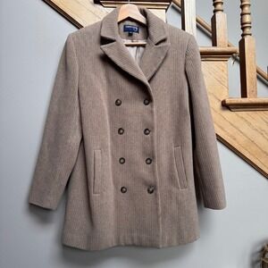 VTG Country Shop Neutral Corduroy Wool Equestrian Academia Pea‎ Coat S Preppy